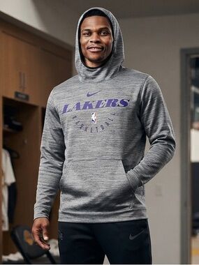 Nike Lakers Basketball Heathered Grey Mens Medium Hoodie Sweatshirt Like New